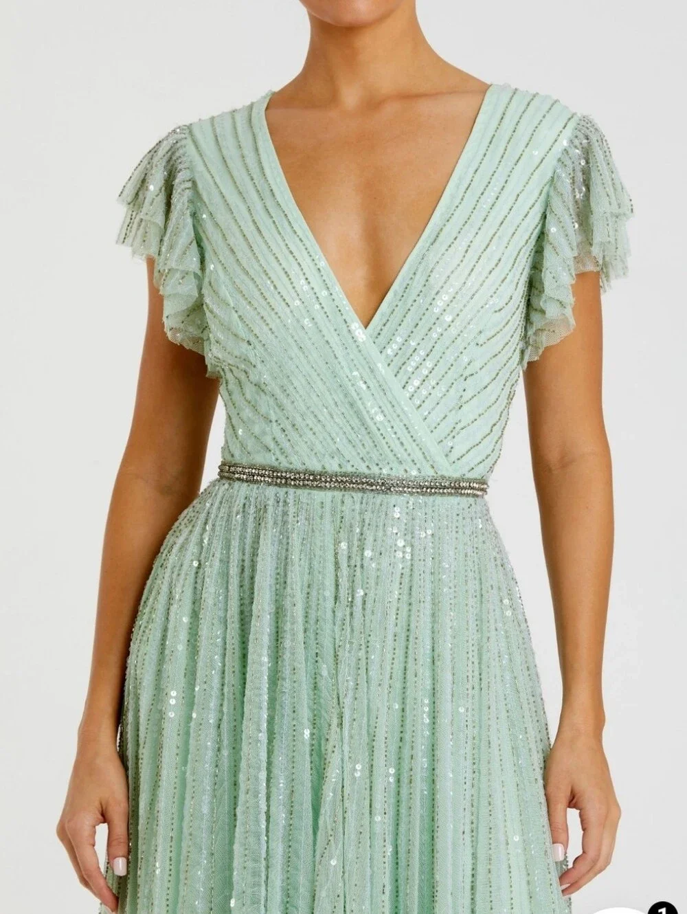 Mac Duggal Mint Green Beaded Maxi Gown - Picture 3 of 4